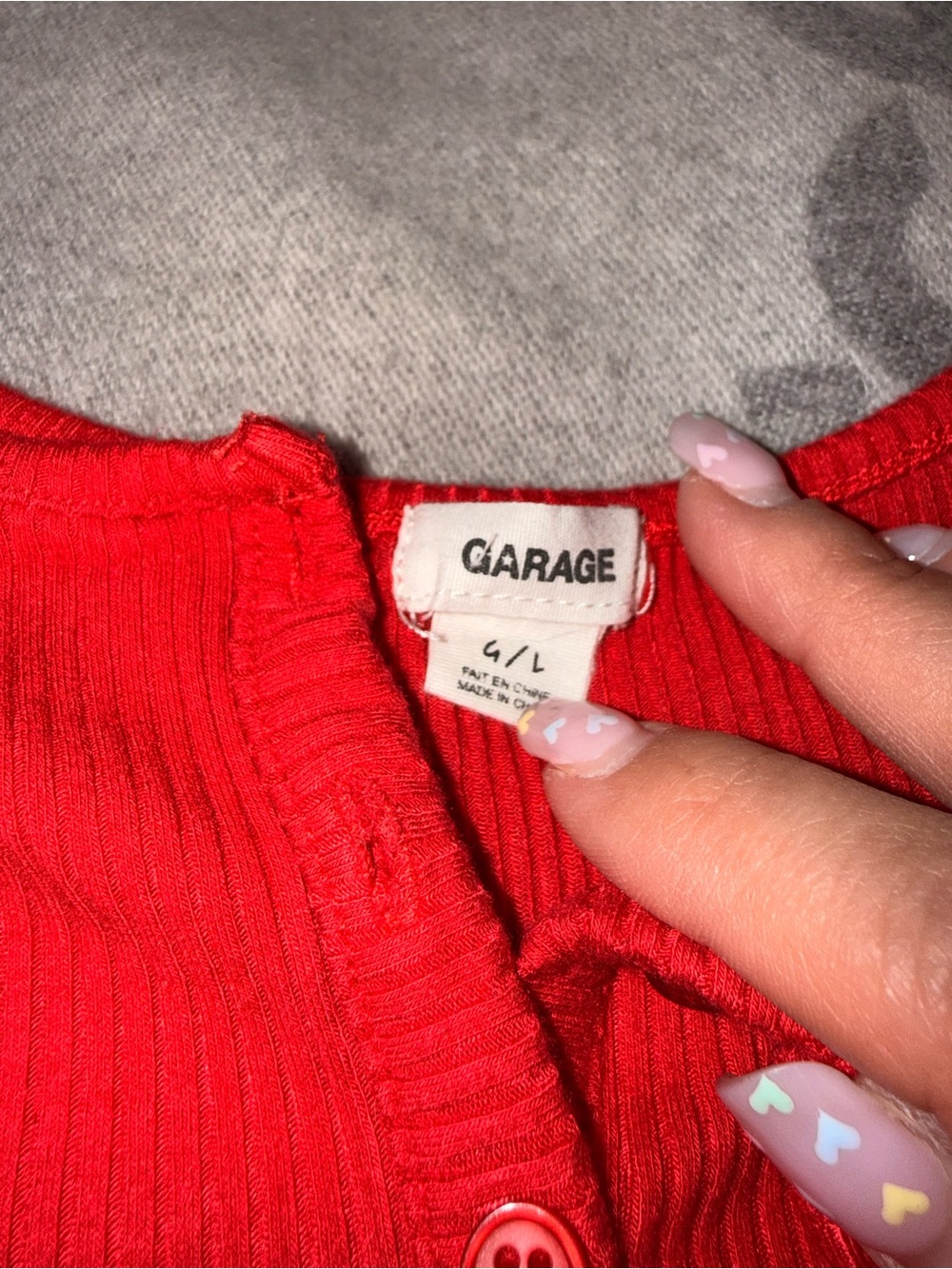 Garage Red Ribbed Button-Front Bodysuit - Picture 3 of 7